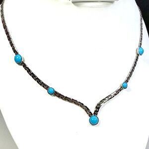 Sarah Coventry Silver-Tone Necklace with Bright Turquoise Cabochons